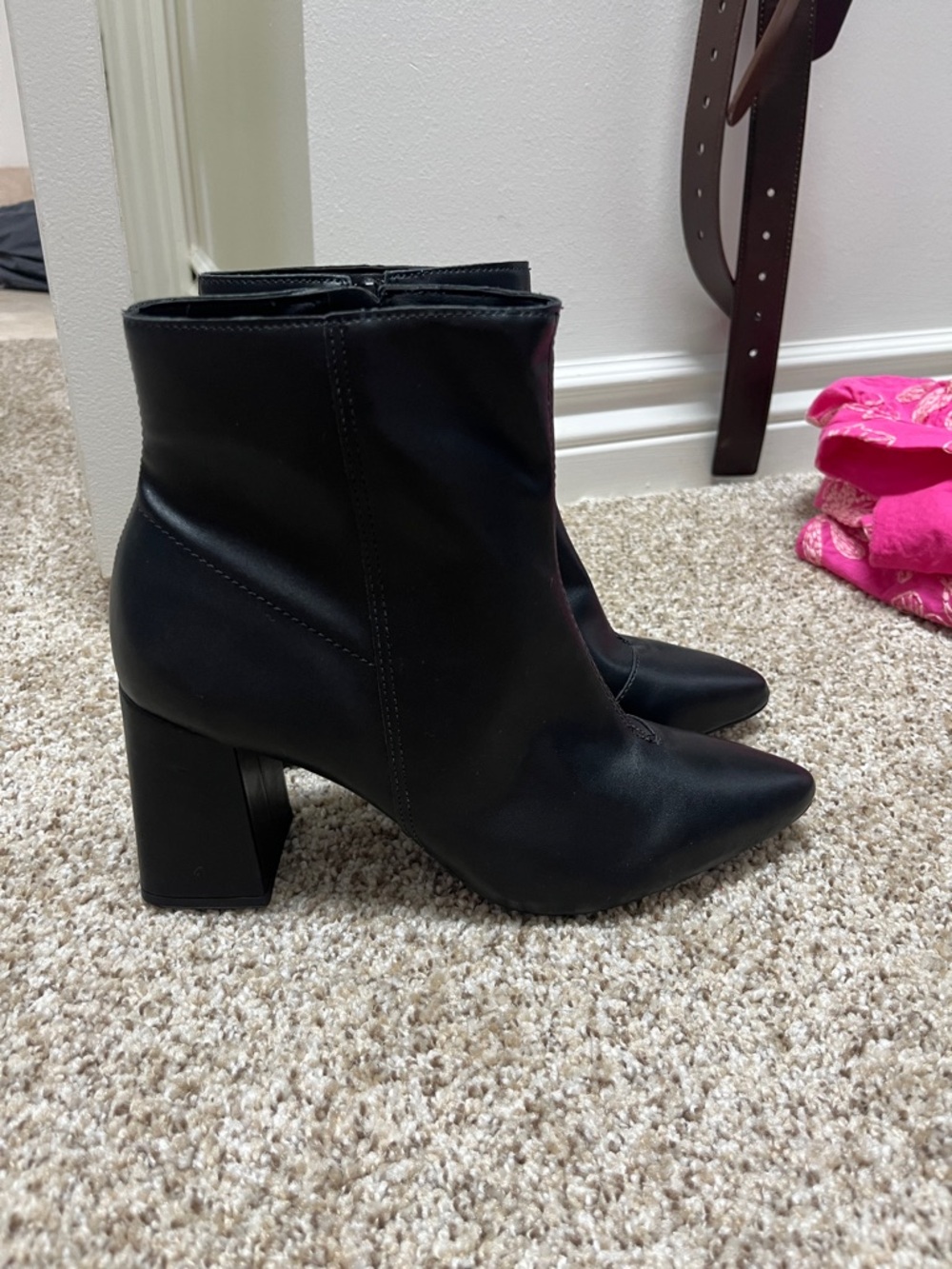 Women's Black Pointed Toe Block Heel Ankle Booties